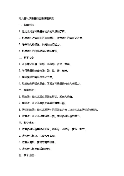 幼儿园认识乐器的音乐课程教案