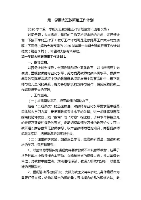 第一学期大班教研组工作计划