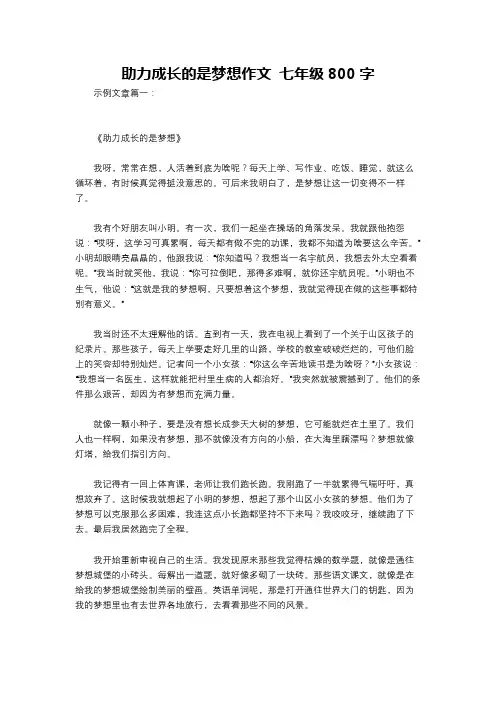 助力成长的是梦想作文 七年级800字