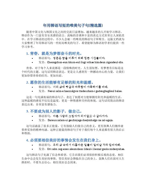 年用韩语写短的唯美句子句(精选篇)
