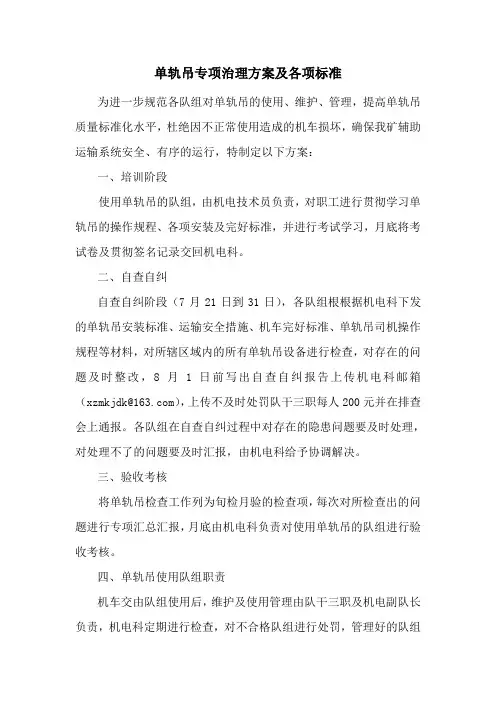 单轨吊专项治理方案及各项标准