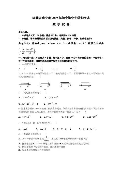 湖北省咸宁市2009年