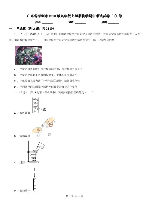 广东省深圳市2020版九年级上学期化学期中考试试卷(I)卷