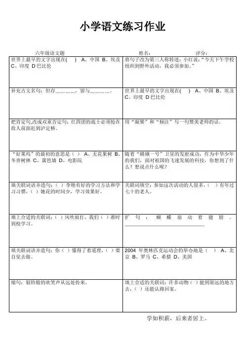 小学六年级语文期末冲刺训练1000题 (901)