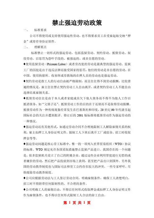 禁止强迫劳动政策