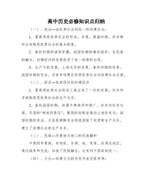 高中历史必修知识点归纳