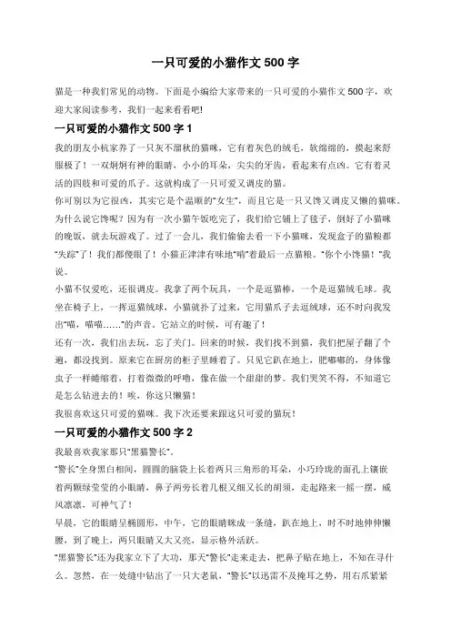 一只可爱的小猫作文500字