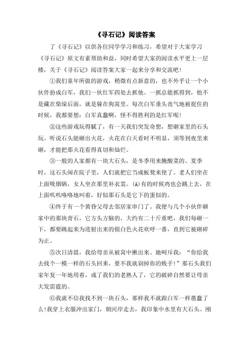 《寻石记》阅读答案