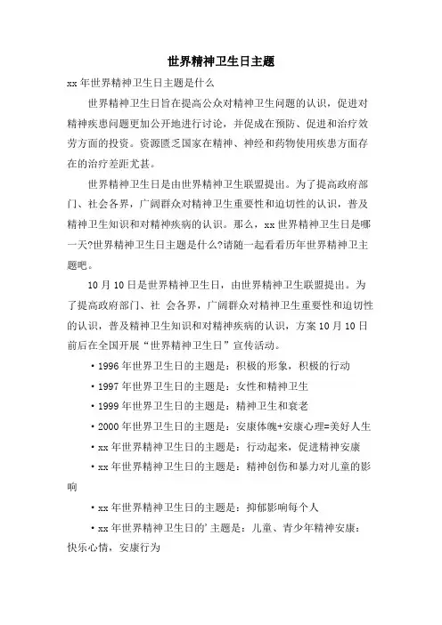 世界精神卫生日主题