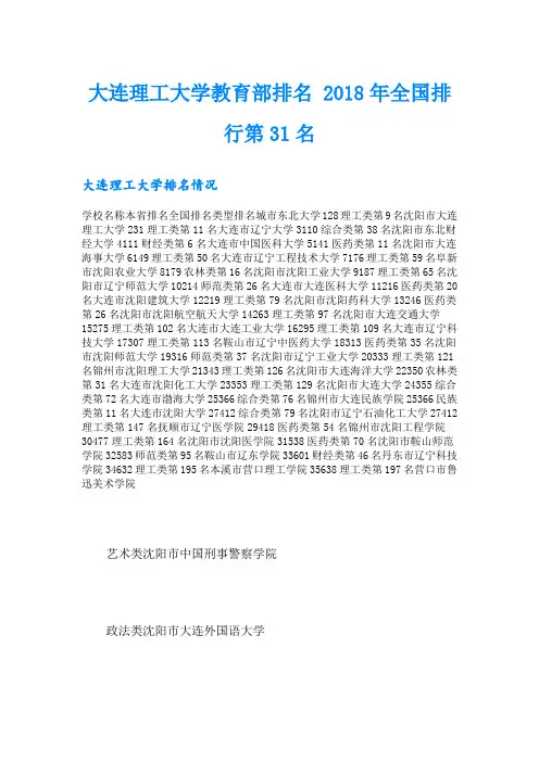 大连理工大学教育部排名 全国排行第31名