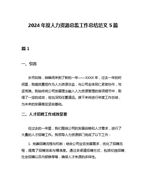 2024年度人力资源总监工作总结范文5篇