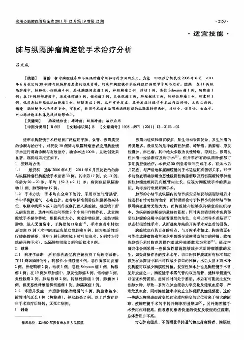 肺与纵隔肿瘤胸腔镜手术治疗分析