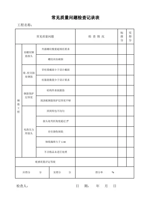 土建常见质量问题检查记录表