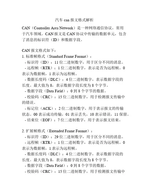汽车can 报文格式解析