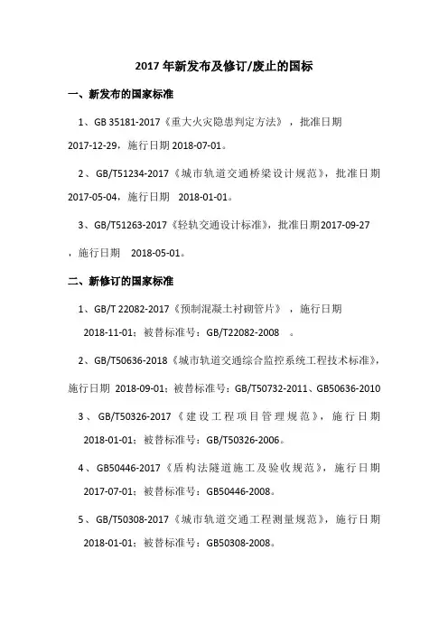 2017年新发布及修订废止的国标