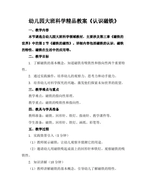 幼儿园大班科学精品教案《认识磁铁》