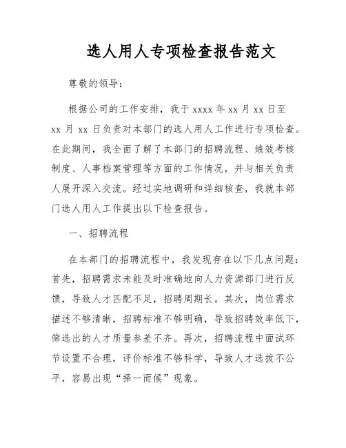 选人用人专项检查报告范文