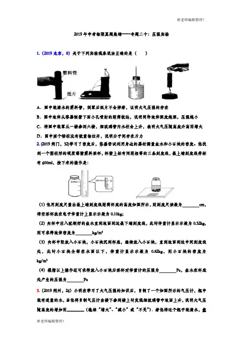2019年中考物理真题集锦——专题二十：压强实验(含答案)