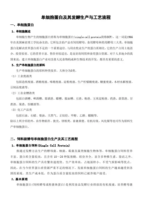单细胞蛋白及其发酵生产与工艺流程