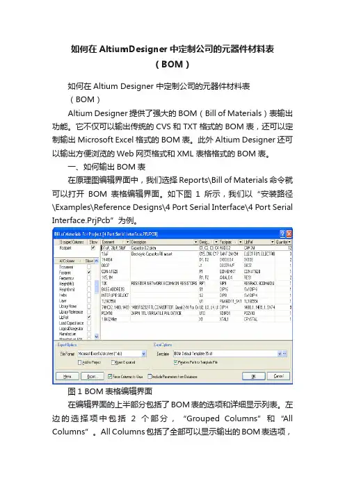 如何在AltiumDesigner中定制公司的元器件材料表（BOM）