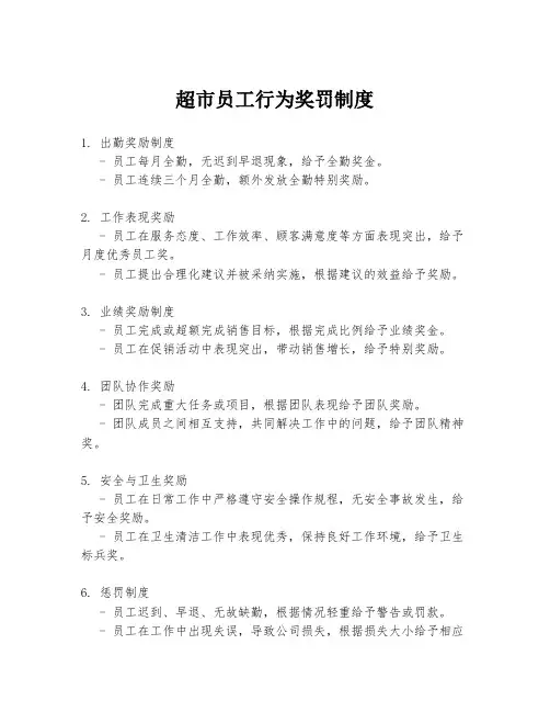 超市员工行为奖罚制度