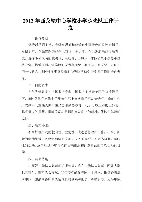 2013年少先队计划