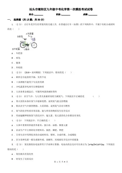 汕头市潮阳区九年级中考化学第一次模拟考试试卷