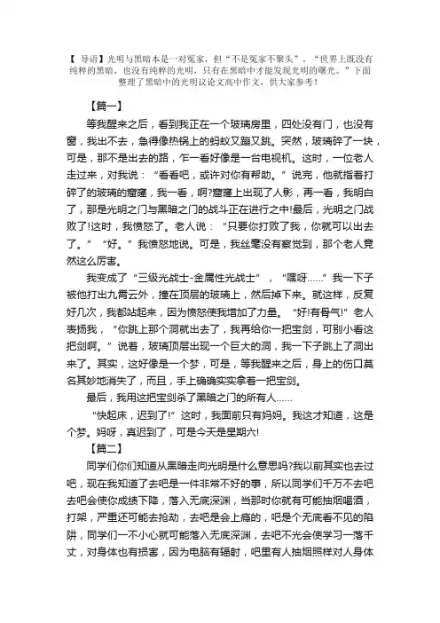 黑暗中的光明议论文高中作文