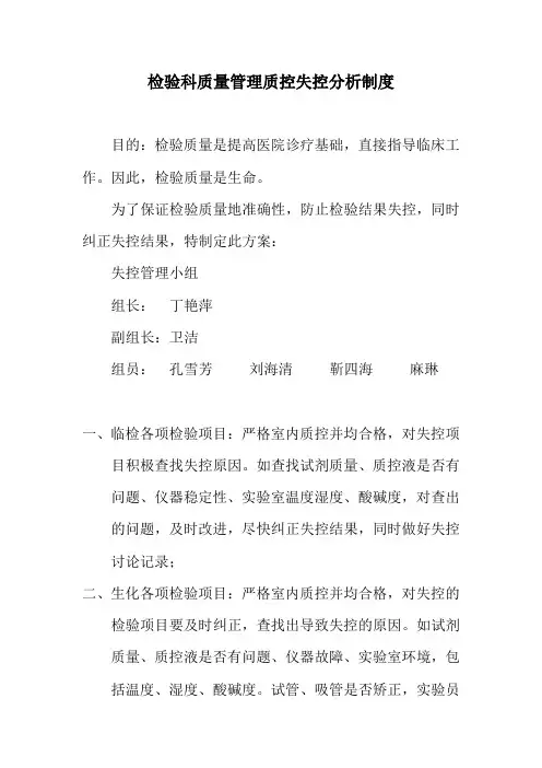 检验科质量管理质控失控分析制度