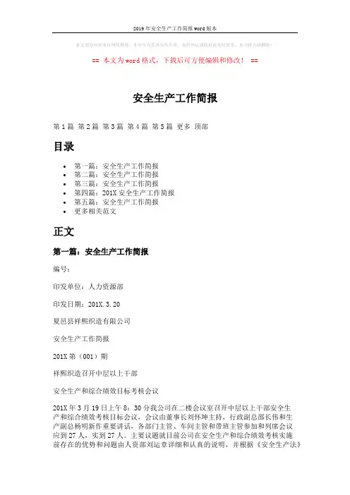 2019年安全生产工作简报word版本 (10页)