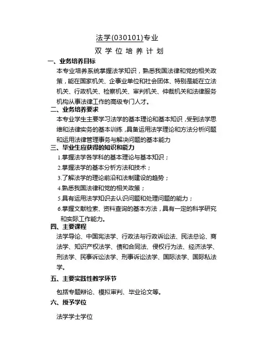 法学030101专业双学位培养计划