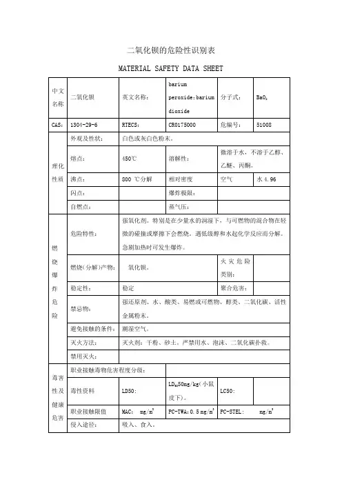 二氧化钡的危险性识别表