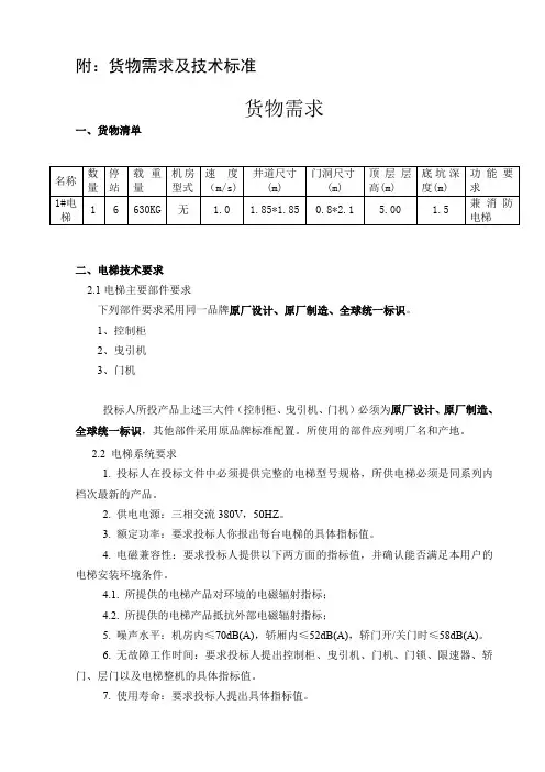 附货物需求及技术标准