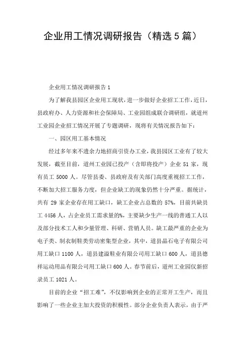 企业用工情况调研报告(精选5篇)