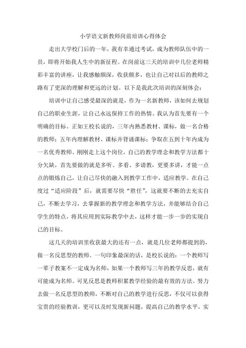 小学新教师岗前培训心得体会1