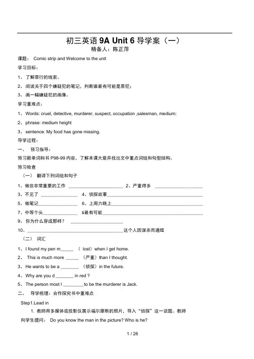 初三英语9AUnit6导学案-江苏省射阳外国语学校
