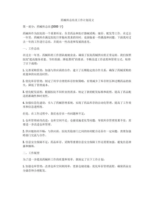 药械科总结及工作计划范文