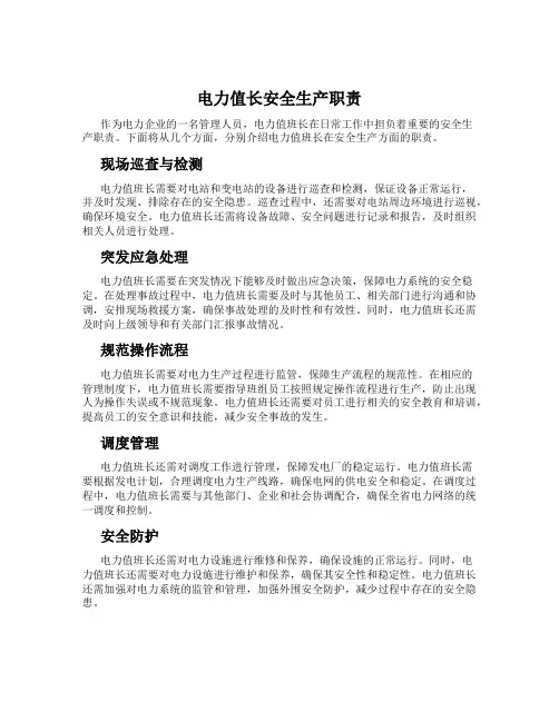 电力值长安全生产职责
