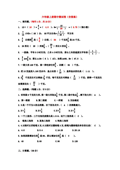 【5套打包】石家庄市小学六年级数学上期中考试单元综合练习题(解析版)