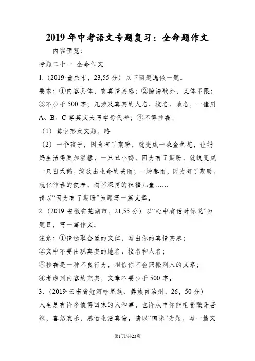 中考语文专题复习：全命题作文