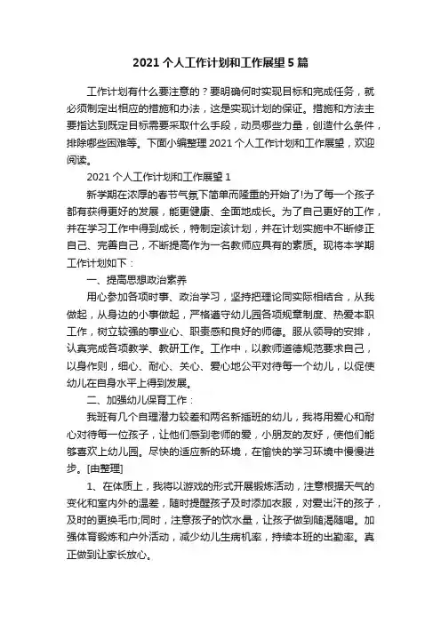 2021个人工作计划和工作展望5篇