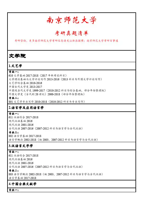 南京师范大学考研真题清单