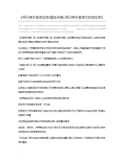 两只棉手套读后感(精选多篇)两只棉手套课文的读后感