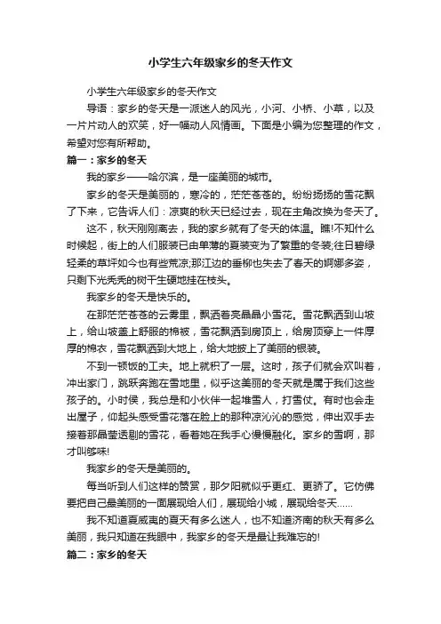 小学生六年级家乡的冬天作文
