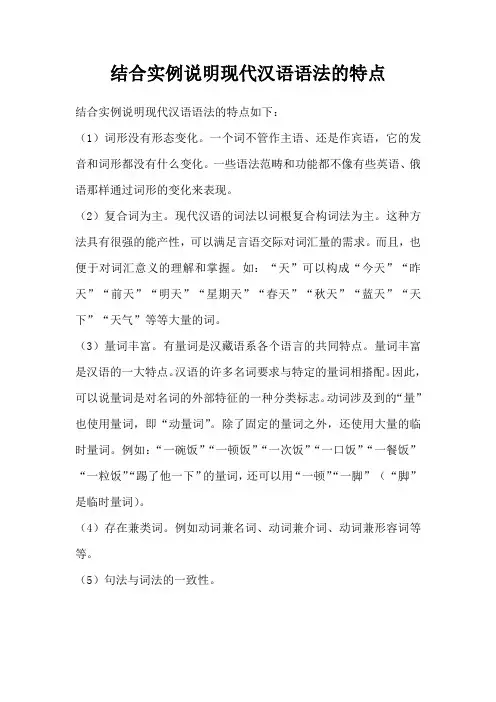 结合实例说明现代汉语语法的特点