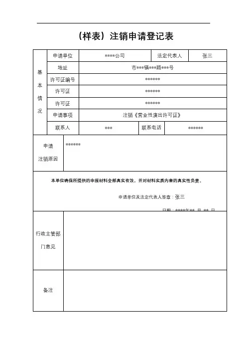 (样表)注销申请登记表【模板】
