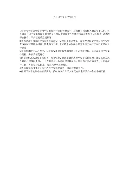【精选】分公司安全员安全职责精选