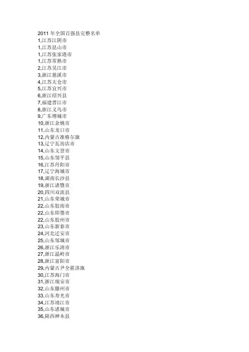 2011年全国百强镇完整名单