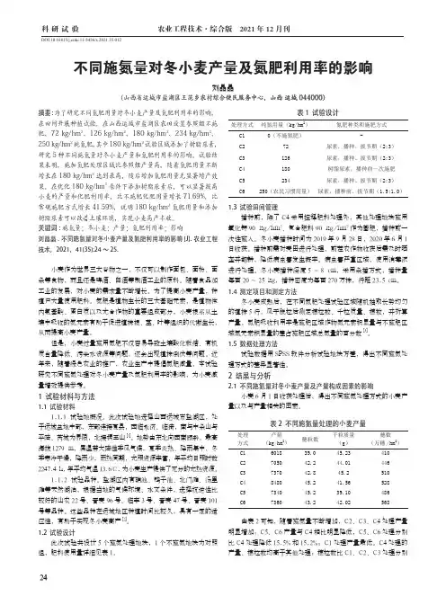 不同施氮量对冬小麦产量及氮肥利用率的影响