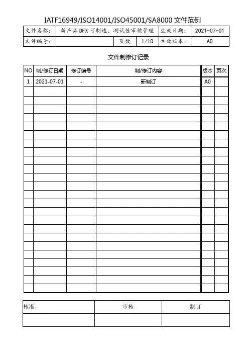 新产品DFX可制造测试性审核管理程序